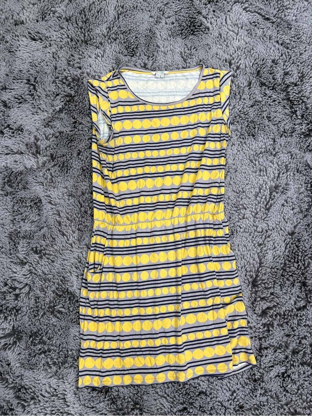 Yellow and Gray Striped Dot Sleeveless Dress Boden